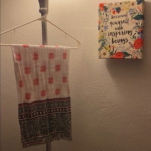 Cream, Coral & Black lightweight scarf